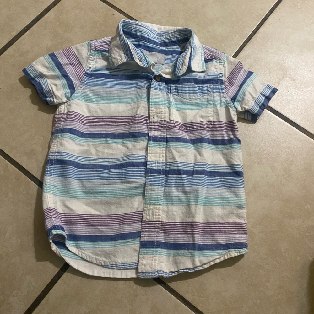 Boys Short-Sleeve Striped Button-Up Shirt - Blue, Purple, White - Picture 2 of 2